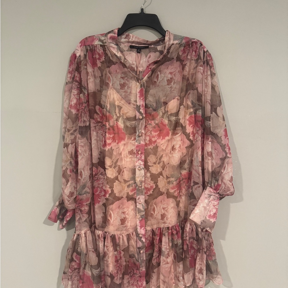 Alex Marie Pink Floral Tie-Waist Mini Dress - Picture 2 of 7